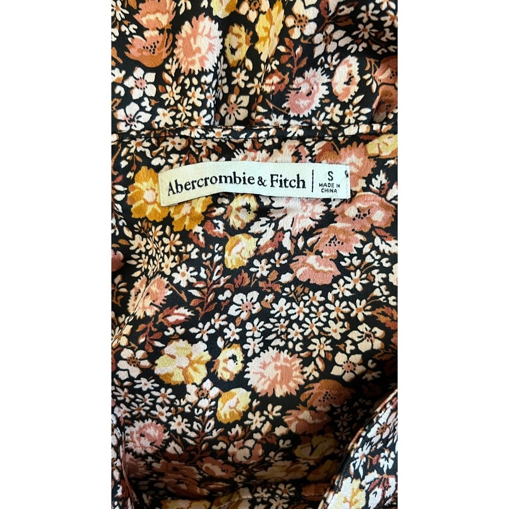 Abercrombie & Fitch Ruched Floral Midi Skirt Womens Size Small Brown Pink Yellow - Picture 6 of 8